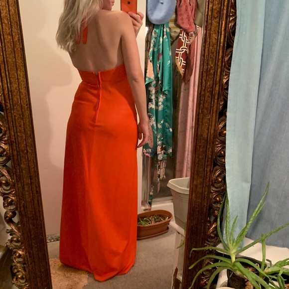 Vintage 70s Halter Plunge Maxi Dress Leg Slit S - Picture 4 of 15